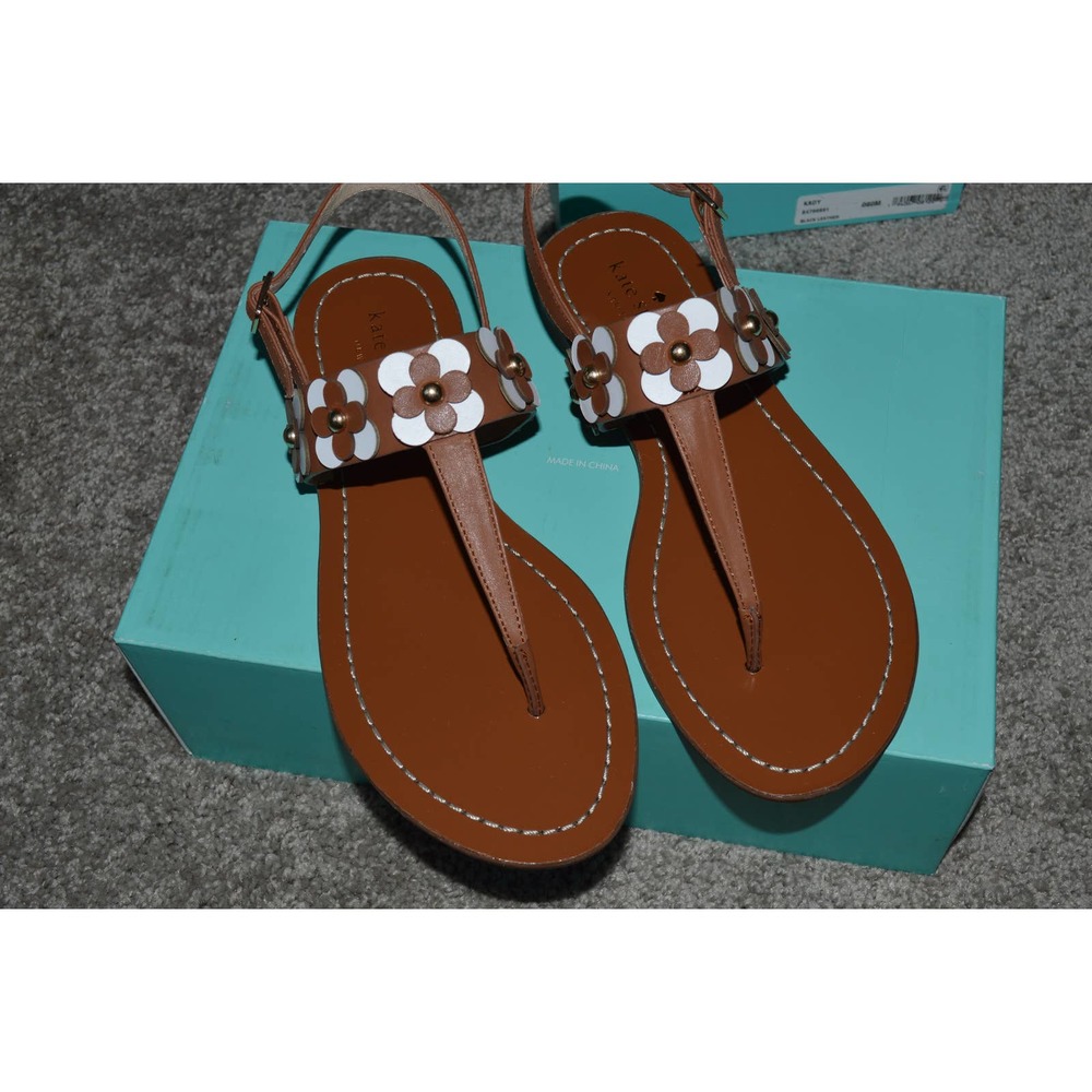 New Kate Spade New York Cassie Brown White Flowers Shoes Sandals Flats 6